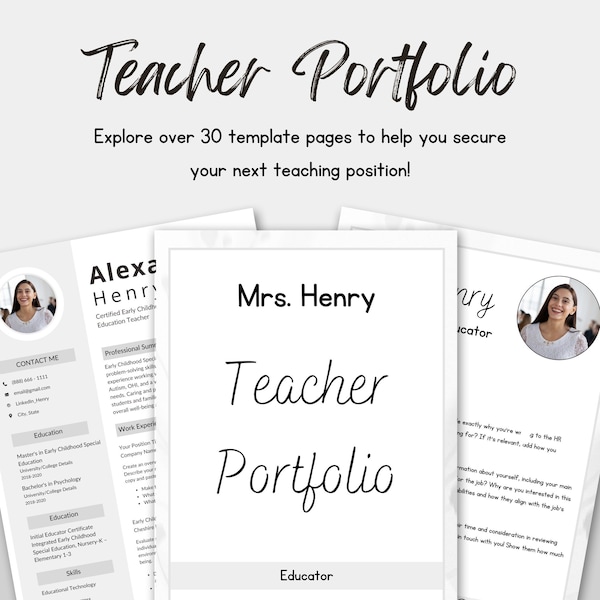 Neutral Teacher Portfolio, Teacher Portfolio Template, Educational Portfolio, Classroom Organization, Bachelor's Degree Teacher