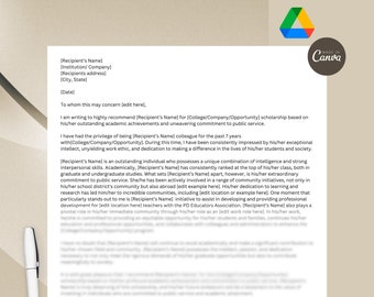 Letter of Recommendation, Scholarship Letter of Recommendation Template, Academic Scholarship, Public Service Scholarship, Letter of Rec