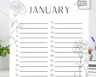 Printable Perpetual Birthday & Birth Flower Calendar, Printable Wall Planner and Anniversary Reminder