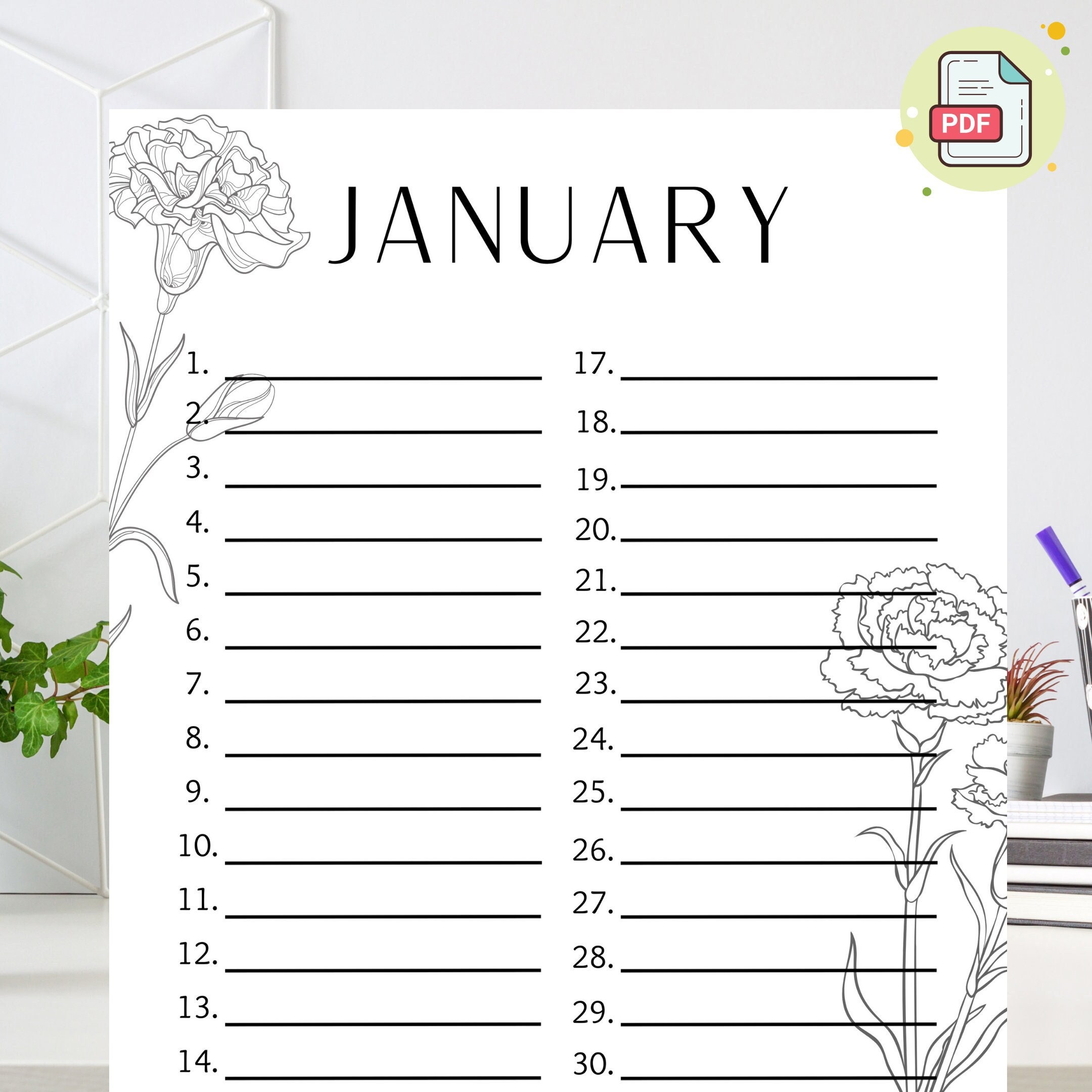 Perpetual Birthday Calendar, Perpetual Birth Flower Calendar, Perpetual Calendar, Printable ...