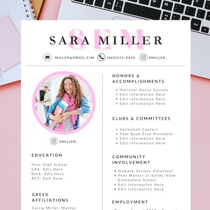 Plantilla de currículum para reclutamiento de hermandades con foto, carta de presentación y CV - Diseño editable en rosa Descargar