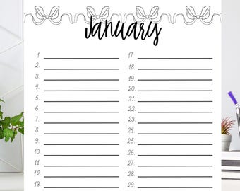 Printable Perpetual Birthday & Anniversary Planner, Printable Wall Calendar with Bow Design