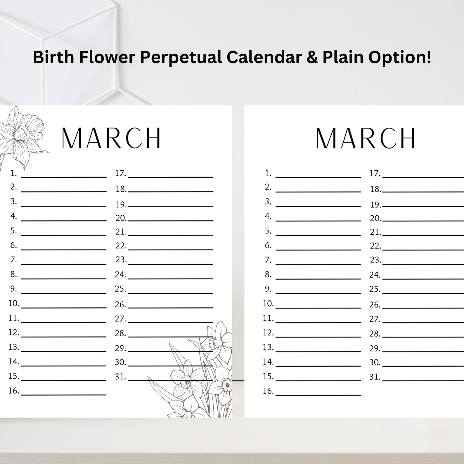 Perpetual Birthday Calendar, Perpetual Birth Flower Calendar, Perpetual Calendar, Printable ...