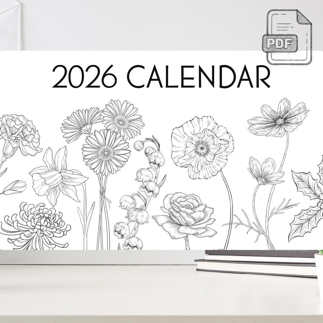 2026 Birth Flower Printable Legal Size Calendar Botanical Wall Planner ...