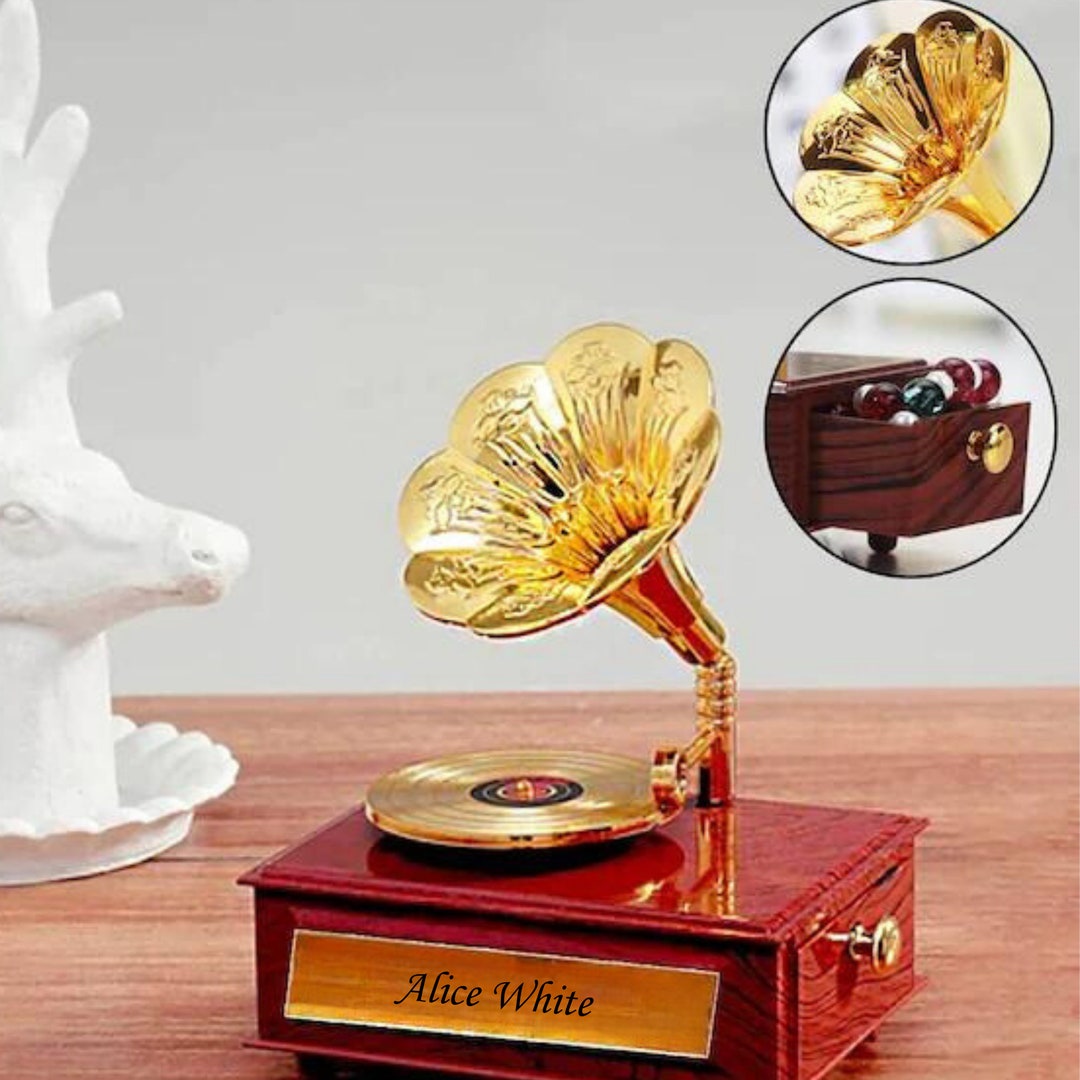 Customizable Vintage Gramophone Music Box Handcrafted With Etsy