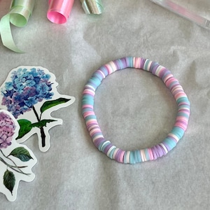 Pastel Blue, Pink, Purple Heishi Bead Bracelet, Cotton Candy Beaded Bracelet, Stretch, Handmade, Clay Bead, Preppy Jewelry, Beach, Summer