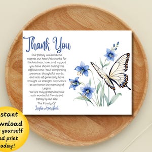 Modèle de carte de remerciement aquarelle fleurs, fleurs funéraires, funérailles, sympathie, remerciements, carte commémorative modifiable, célébration de la vie