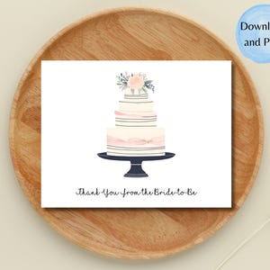 Gâteau de mariage Carte de remerciement pour la douche nuptiale Papeterie pour la mariée Carte pliée A2 rose crème, future mariée, imprimable, téléchargement, bientôt Mme