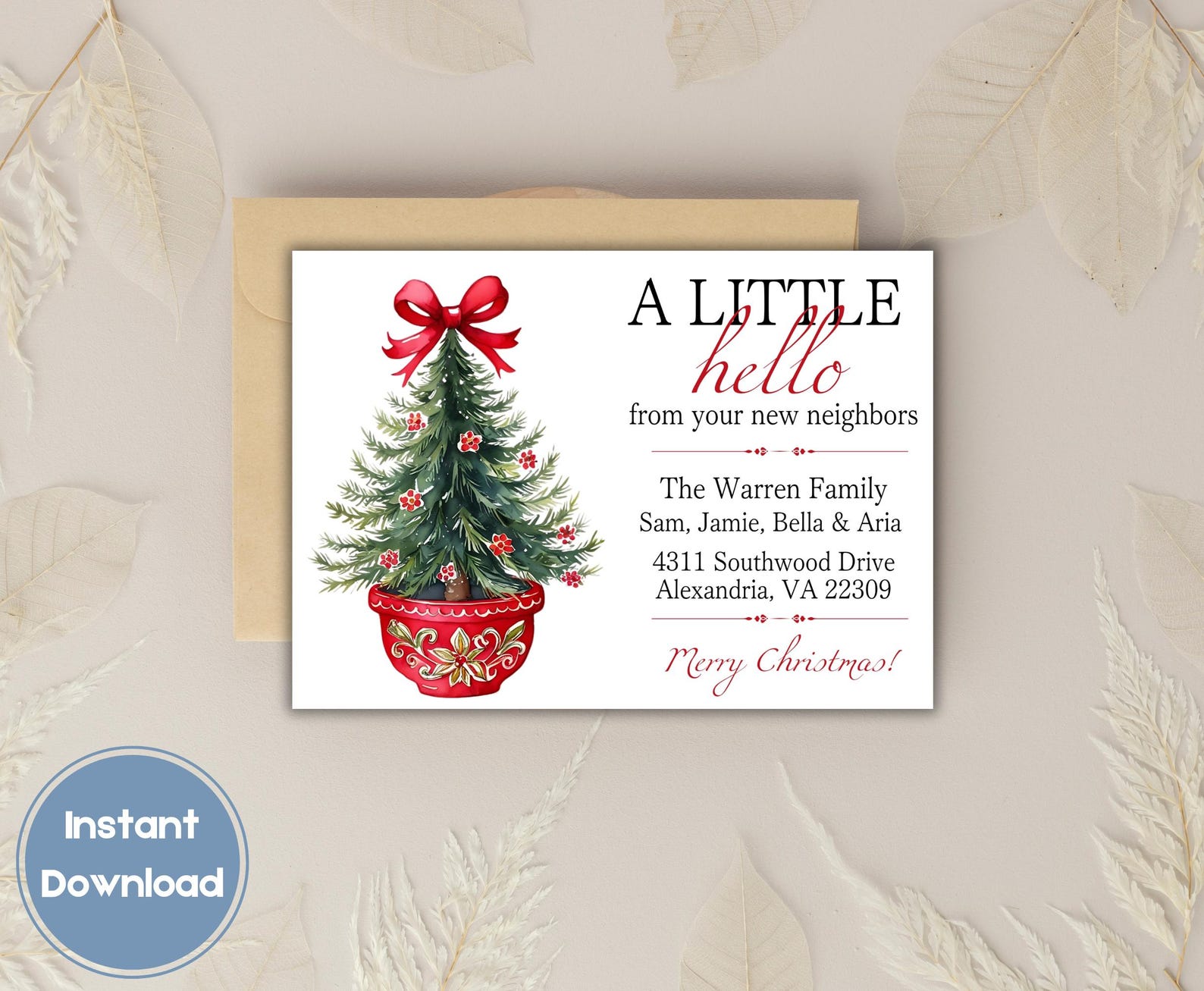 Hello New Neighbor Introduction Card Christmas Grandmillenial Red Hello New Neighbor Introduction Card Christmas Grandmillenial Red