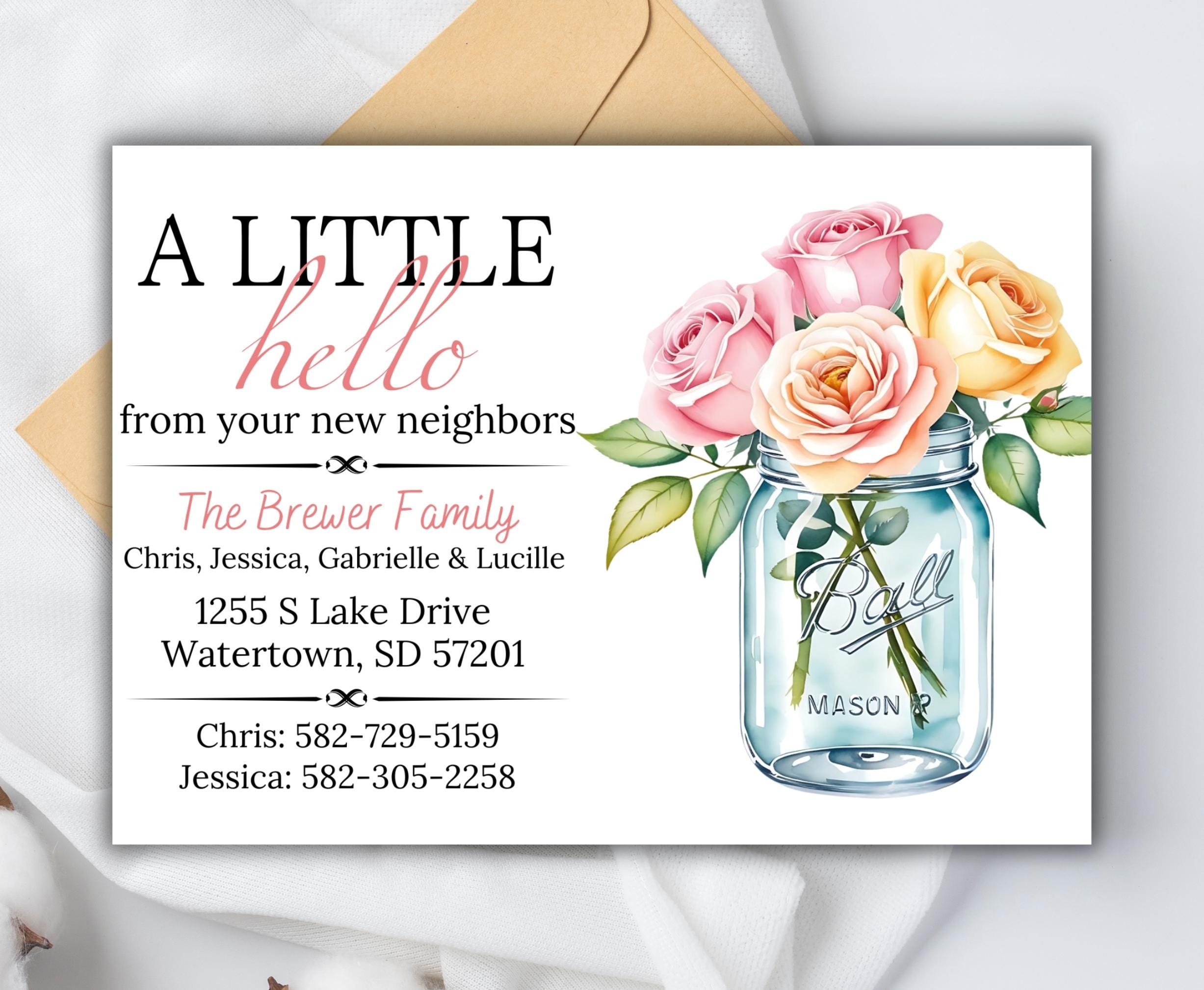 Nefer Introduction Card New Neighbor Introduction Card, A Little Hello From Your New Neighbor ...