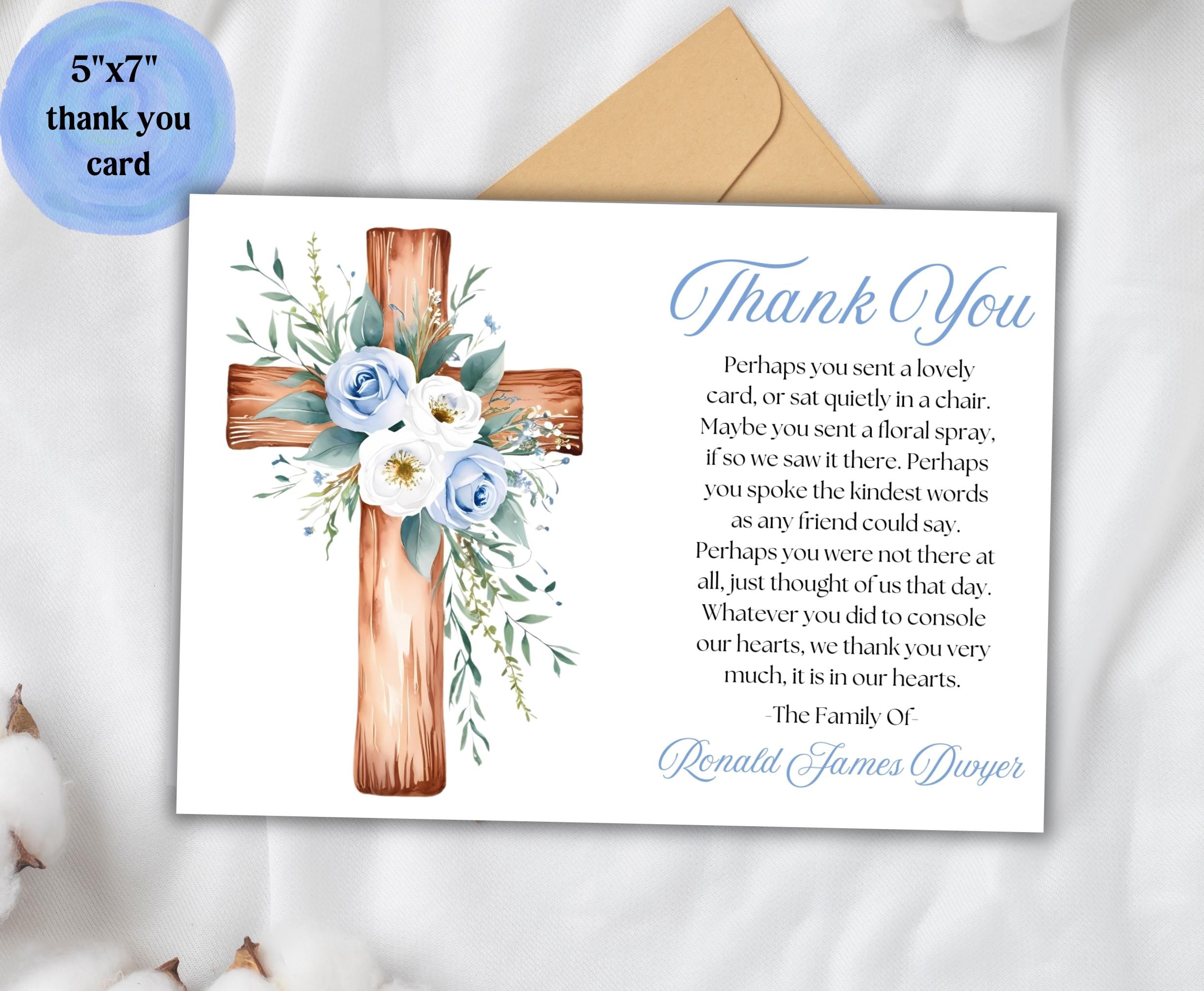 In Loving Memory Floral Cross Funeral Thank You Card Template ...
