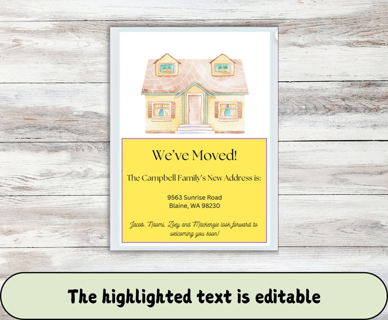 Printable Moving Announcement Template, Customized New Address Card, Change of Address Card, We ...