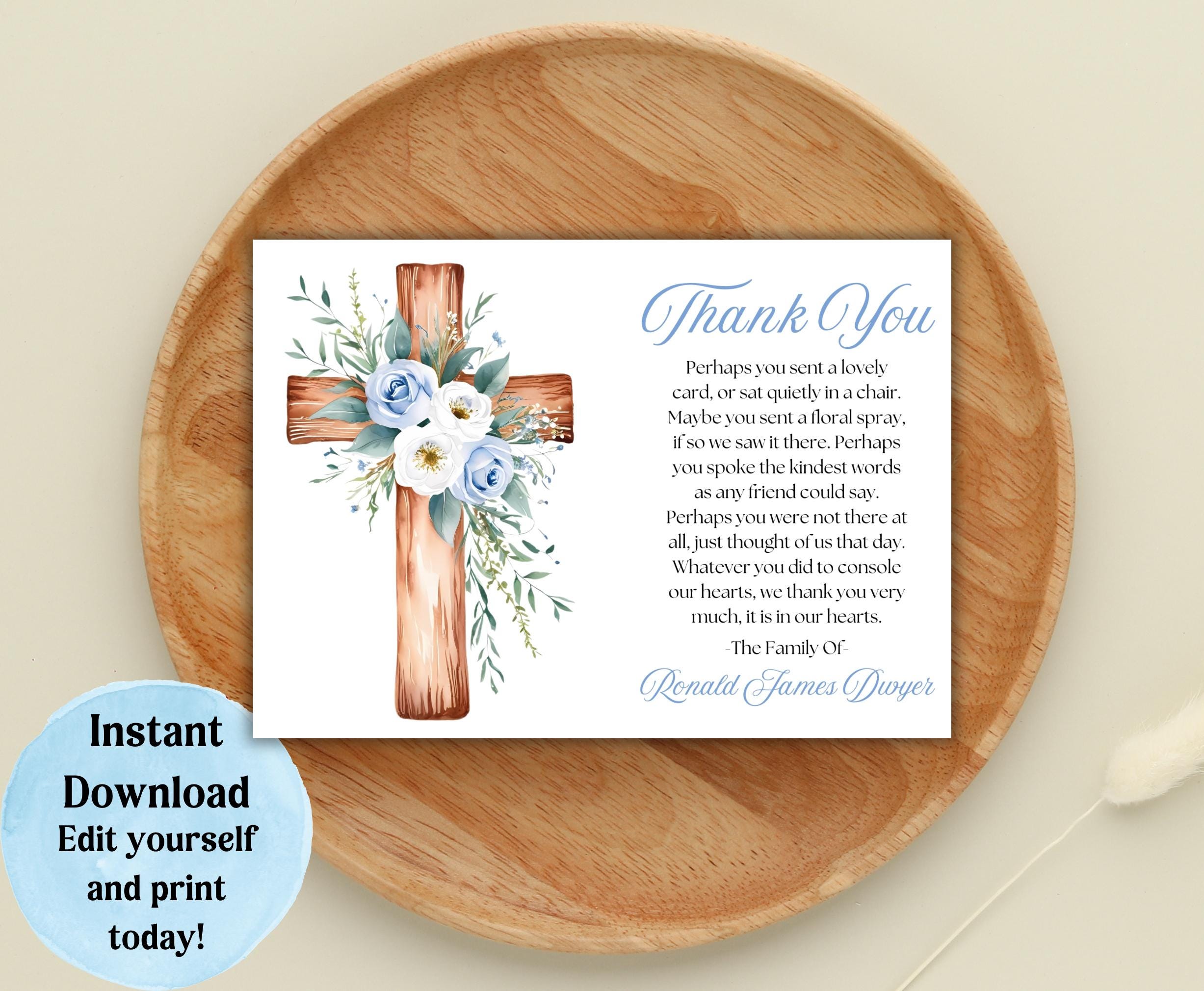 In Loving Memory Floral Cross Funeral Thank You Card Template ...