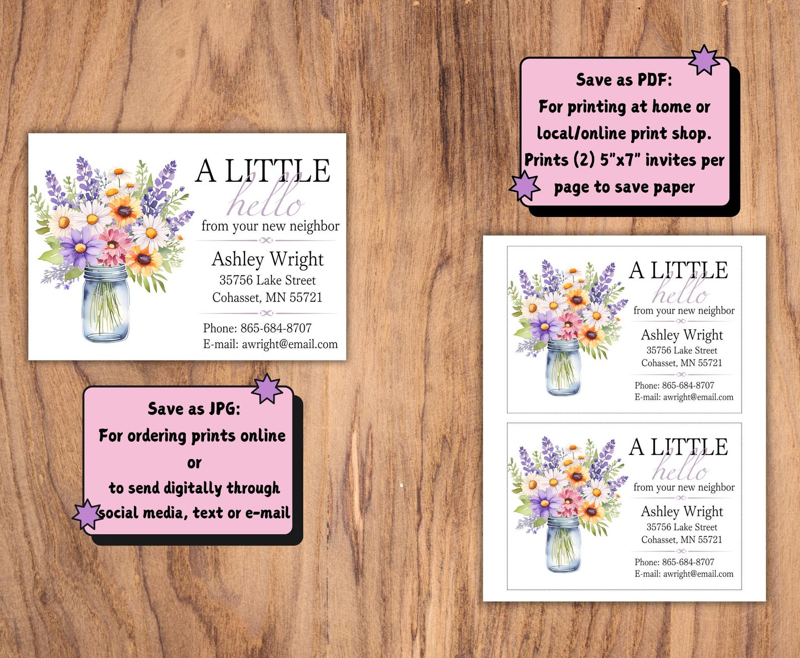 Nefer Introduction Card Wildflower New Neighbor Introduction Card, Printable Hello From Your ...