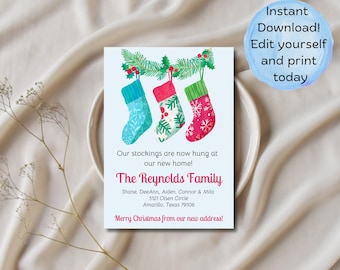 Editable Christmas Moving Announcement, Printable, Download, Canva, Holiday New Address Card, We've Moved, New Home House, Change of Address