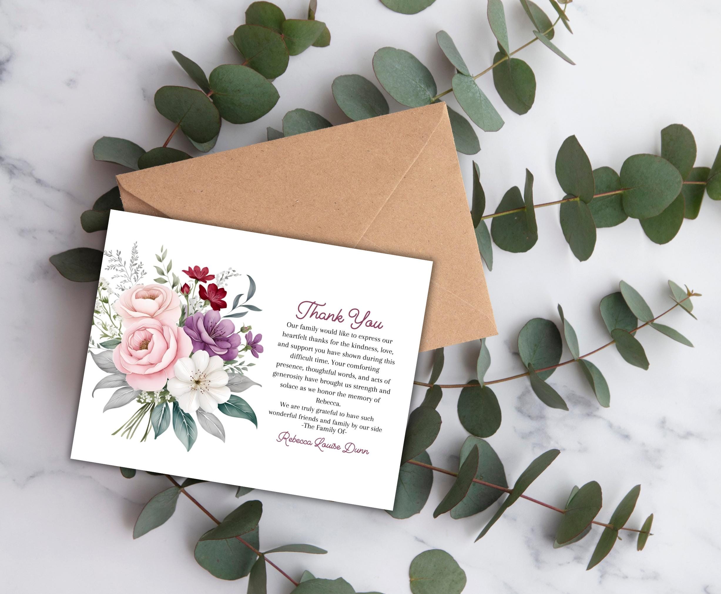 Funeral Thank You Card Template, Floral Printable Thank You Note