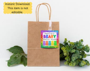 Etiqueta de regalo para el regreso a clases con forma de osito de goma, regalo para estudiantes, por un gran año, imprimible, regalo para maestros para el primer día de clases, descarga instantánea