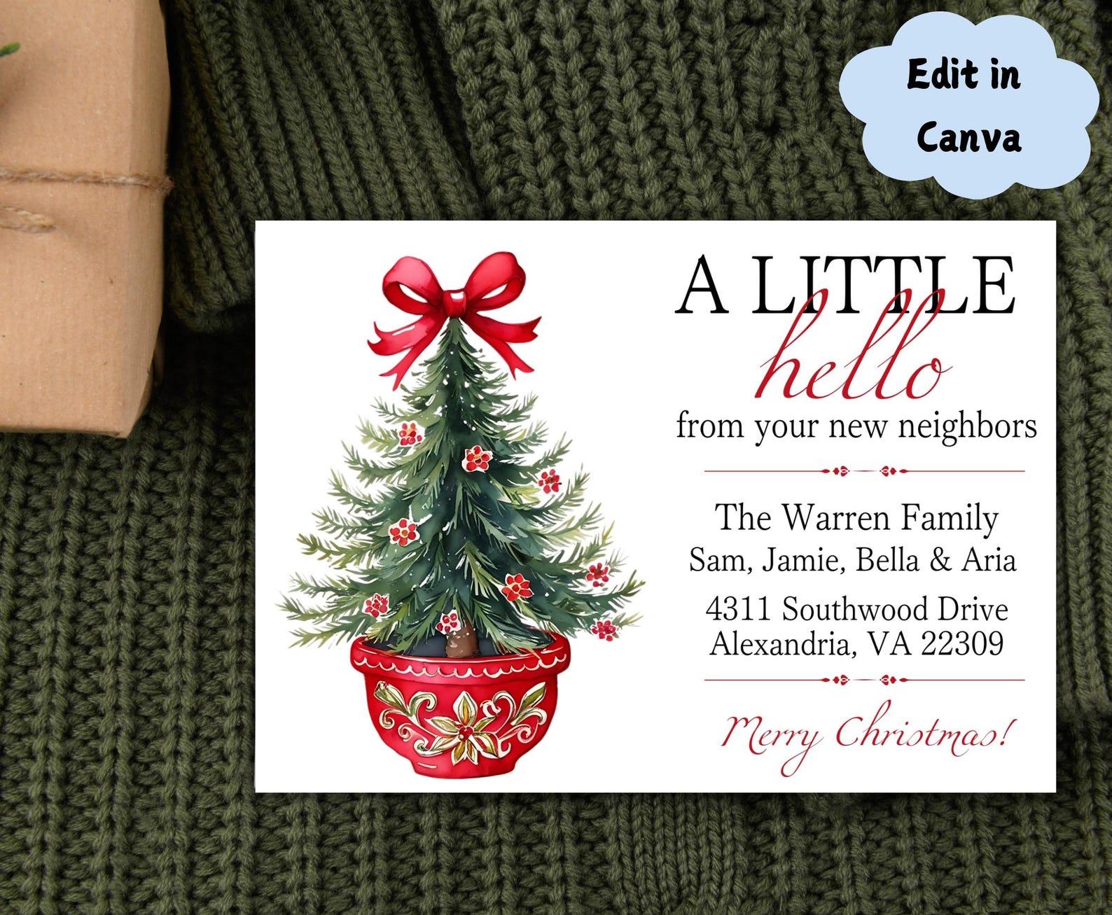 Hello New Neighbor Introduction Card Christmas Grandmillenial Red Hello New Neighbor Introduction Card Christmas Grandmillenial Red