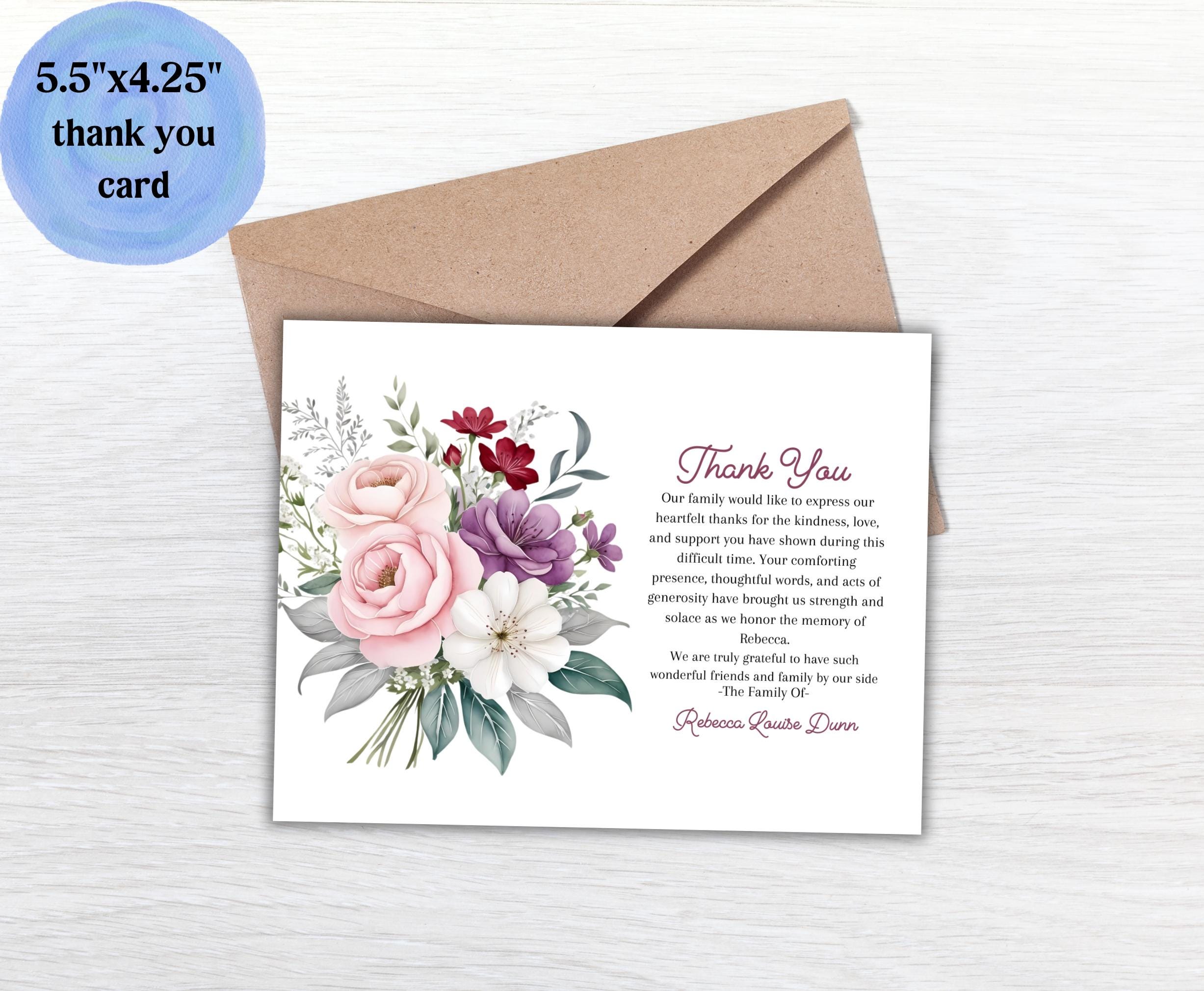 Funeral Thank You Card Template, Floral Printable Thank You Note