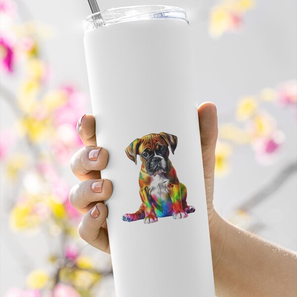 Pride Boxer Rainbow Sticker - Water Resistant, Vinyl - Equality - Pride Puppies Series - Dog Lover's Gift - Proceeds go to LGBTQ+ causes