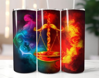 Pride Zodiac, Libra, Fire, Stainless Steel Tumbler, LGBTQ Support, Inclusivity, Celebration, Unity, Protective Color Layer