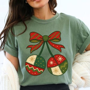 Comfort Colors Christmas Cherries Bow T-Shirt: Coquette Holiday Tee