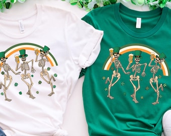 St Patricks Day Skeleton Sweatshirt, Rainbow St Patrick's Day Shirt, Dancing Skeletons Shirt, Irish Shirt, St Paddys Day, Shamrock Sweater