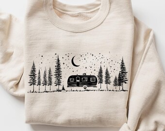 Camping Sweatshirt, Night Sky Camper Crewneck, Glamping Gift, RV Life Shirt, Travel Trailer Sweater, Road Trip Crewneck, Nature Lover Tee