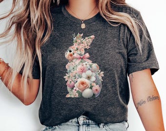 Spring Floral Easter Bunny Shirt, Easter Bunny Sweatshirt, Bunny Easter Shirt, Floral Rabbit Shirt, Spring Easter T-Shirt, Cute Bunny Shirt