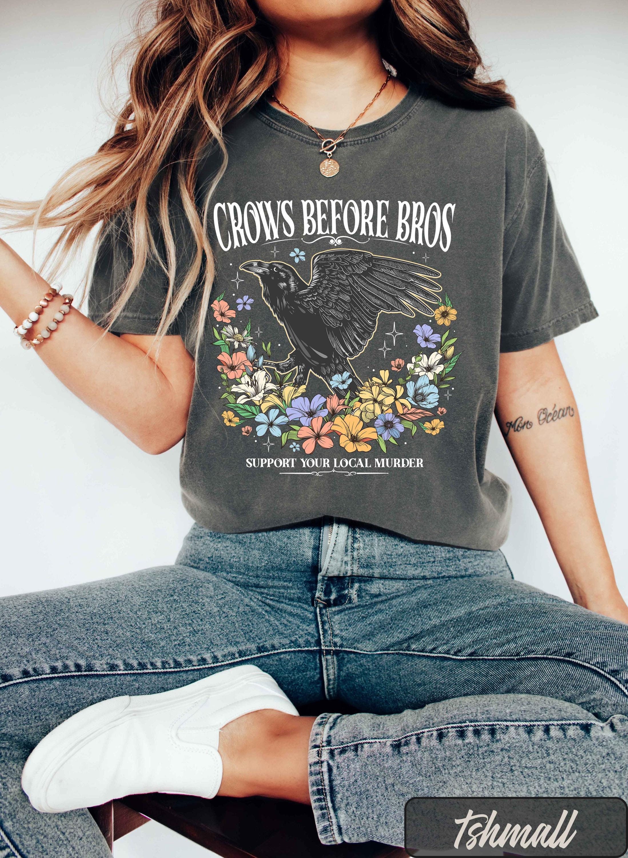 Comfort Colors® Crows Before Bros Shirt, Support Your Local Murrder Shirt, Halloween Shirt, Spooky Season, Dark Academia, Halloween Gifts