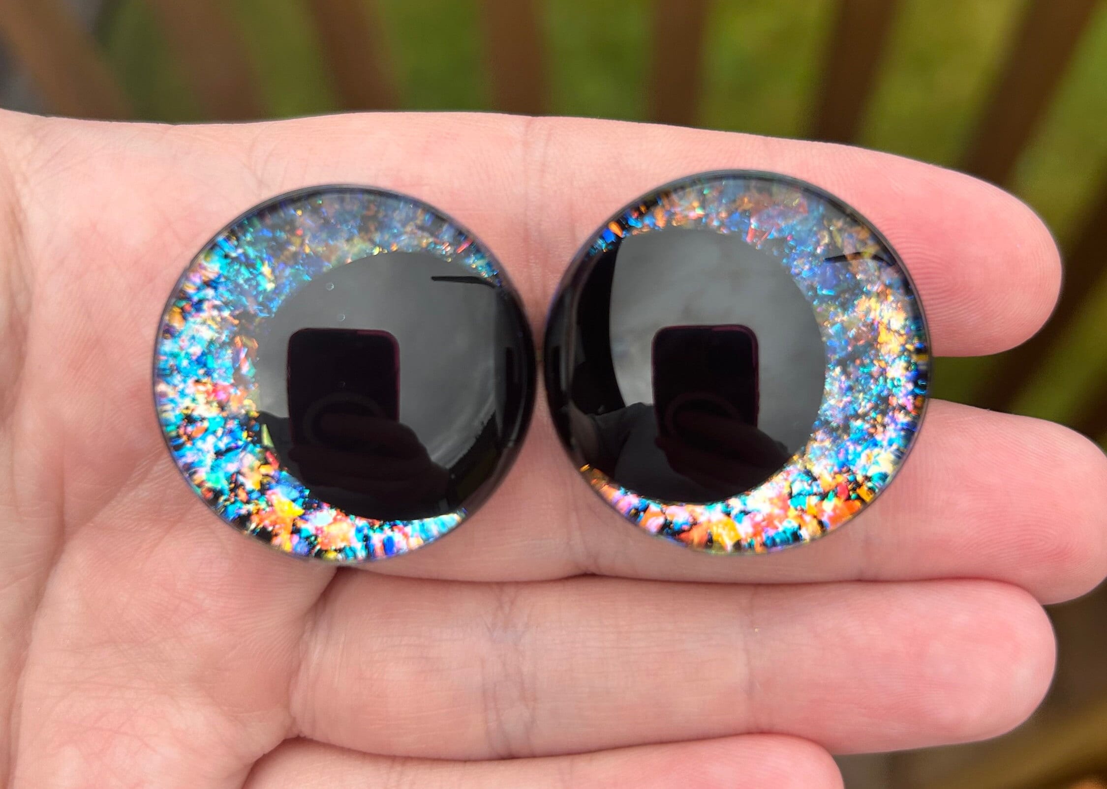 Hand Painted OFFSET Kawaii Safety Eyes for Crochet Amigurumi Glitter  Holographic Iridescent One Pair With Backs 