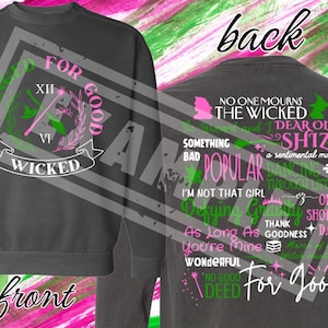 Wicked Changed for Good Muzikale filmnummers Elphaba Glinda Shiz Voor- en achterkant digitale download SVG
