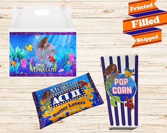 The Little Mermaid Gable Box, Película de acción en vivo 2023, Favores de bolsa de chips, Ariel afroamericano, Favores de fiesta, Sirenita negra