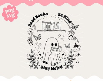 Reading Ghost Svg,Book Svg Png,Book Lover Svg Png,Floral Book Svg,Reader PNG, Book Quotes Svg,Booktrovert Svg, Ghost Digital File PNG