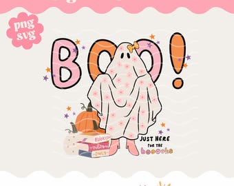 本だけのためにここにデジタルダウンロード SVG PNG ファイル、本っぽい PNG、ブー svg、ハロウィーン svg、かわいい幽霊 svg、本 png、流行の本っぽい不気味な