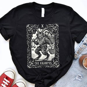 Krampus Tarot Card Goth Christmas Shirt, Scary Horror Christmas Shirt, Spooky Yule Christmas Krampus Shirt,Witchy Black Christmas Gift Shirt