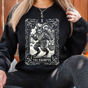 Krampus Tarot Card Goth Christmas Sweatshirt, Scary Horror Christmas Sweatshirt, Spooky Yule Christmas Krampus Sweat, Witchy Black Christmas