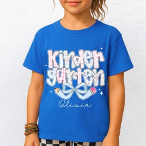 Personalized Back to School Kid Name Tee, Custom Coquette Bow Shirt for Girl,   First Day of School Clothing,Kindergarten First Grade Outfit