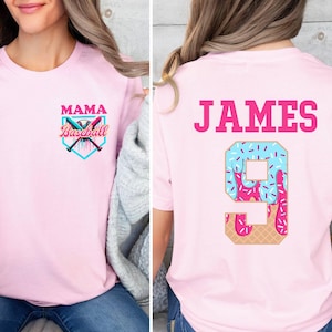 Personalized Softball Drip Mama Shirt, Team Mom Shirt with Kid Name number,Bulk Team Custom Mom Jersey, ice cream drip tee,Mother&#39;s Day Gift