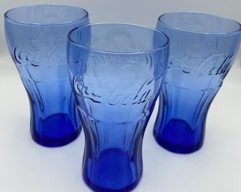 Coca Cola Glasses Tumbler  by Libbey Cobalt Blue; Tall Coke Glasses; Sold Individually