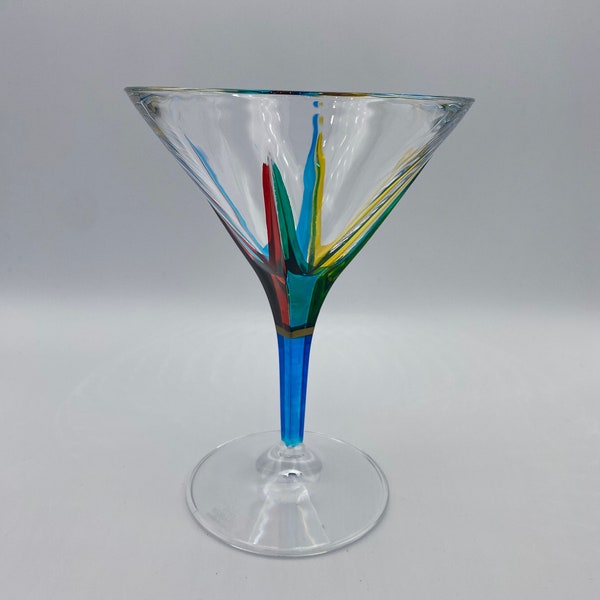 CC Zecchin Murano Venetian Fusion Martini Glass Light Blue Stem Made In Italy