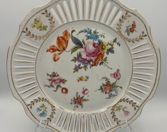 RW Rudolf Wachter Bavaria Plate Gold Trim Hand-painted Flowers 10.5”
