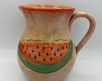 Italian Watermelon Pitcher - Ceramiche Etrusche Hand Painted Ceramic - Summer Decor - Made in Italy - 7.5"