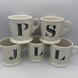 Anthropologie Monogram Mug – Letters J, L, L, P, S – White Stoneware Initial Mugs image 1