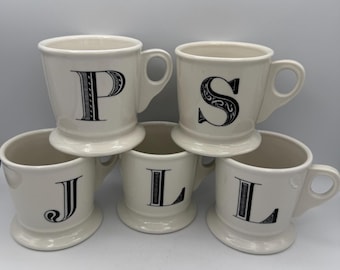 Anthropologie Monogram Mug – Letters J, L, L, P, S – White Stoneware Initial Mugs
