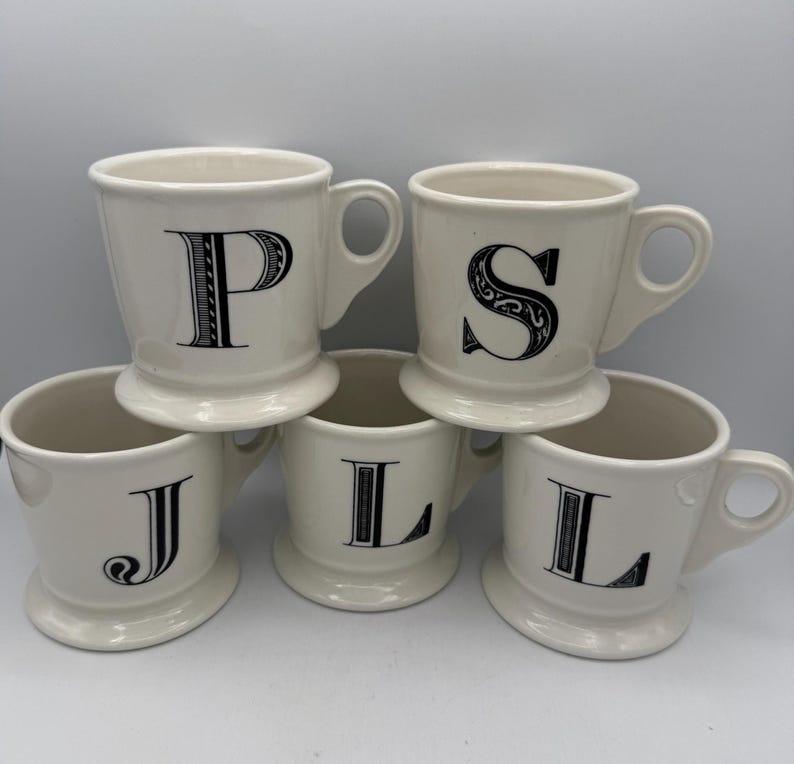 Anthropologie Monogram Mug – Letters J, L, L, P, S – White Stoneware Initial Mugs image 1