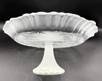 Vintage Mikasa Winter Dreams Frosted Glass Cake Stand – Etched Deer & Village
