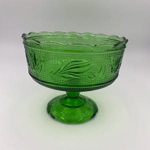 E O Brody Co Emerald Green Glass Compote Candy Dish Bowl; Pedestal Compote; M6000 Centerpiece;  Mid Century Decor; Made in USA
