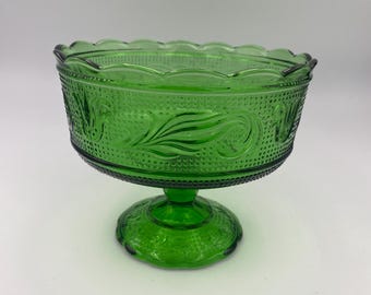 E O Brody Co Emerald Green Glass Compote Candy Dish Bowl; Pedestal Compote; M6000 Centerpiece;  Mid Century Decor; Made in USA