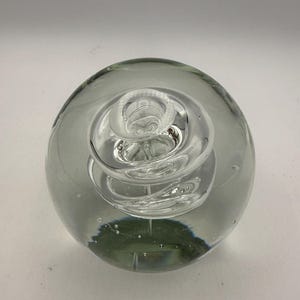 Vintage Clear Bubble Glass Paperweight – Detail Inc Label – 3" Diameter